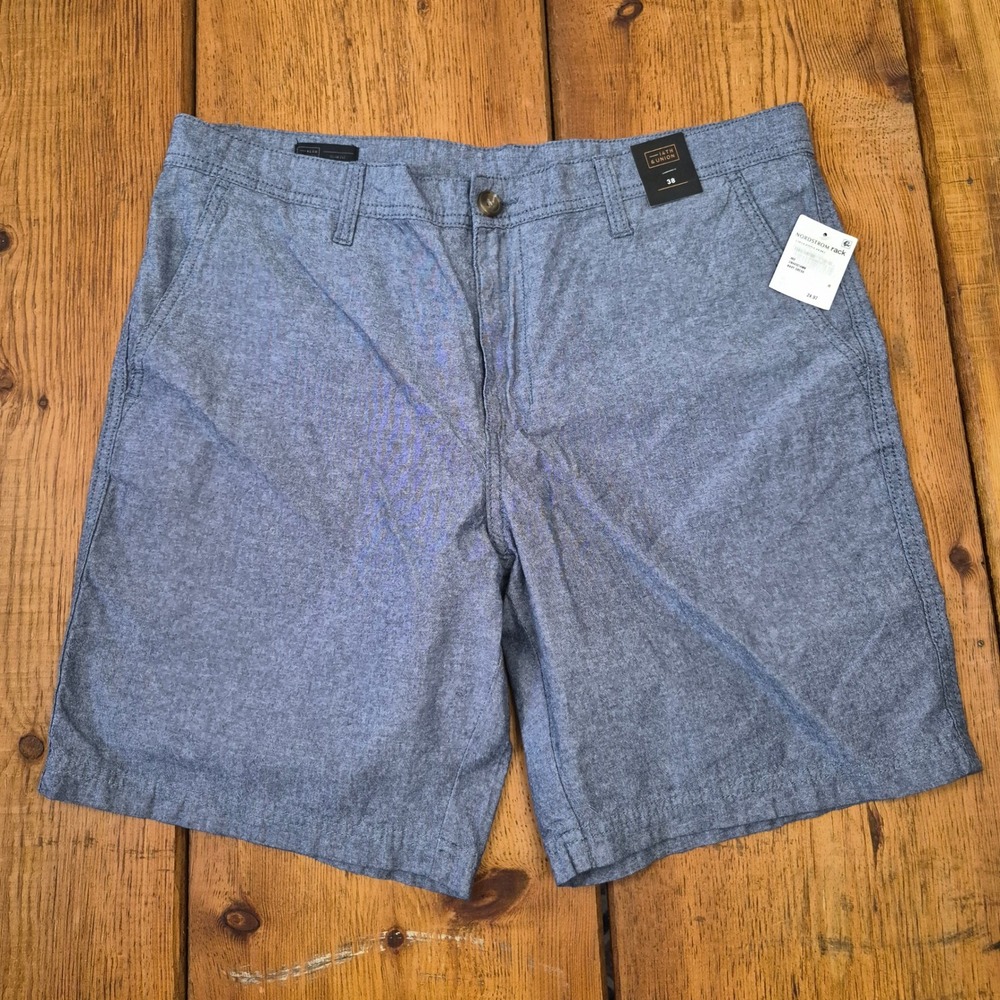 14th & Union Men's Slim Fit Cotton Chambray Shorts Navy Blue Size 38 Cotton 100%